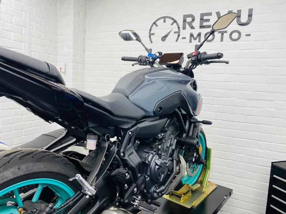 Motorbike being prepared in the REVU MOTO workshop